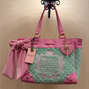 NWT Juicy Couture Daydreamer Tale Pink and Green Quilted Purse Bag Y2K Vintage